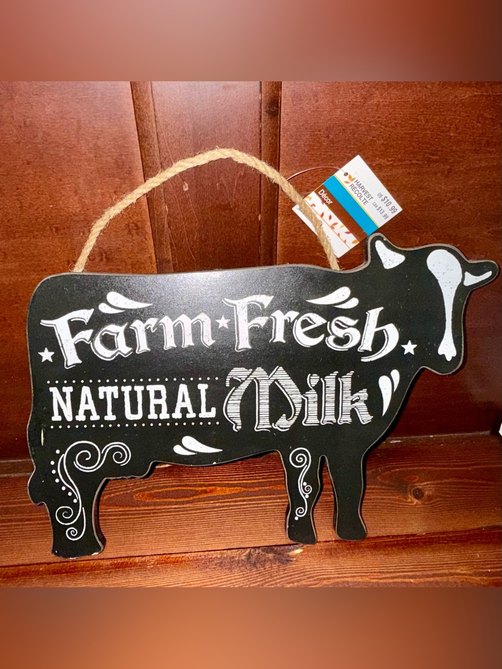 NWT- Ashland Farm Fresh Natural Milk Cow Farmhouse Wall Decor Sign Black